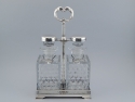 Pair Fostoria Decanters with Sterling Silver Tags